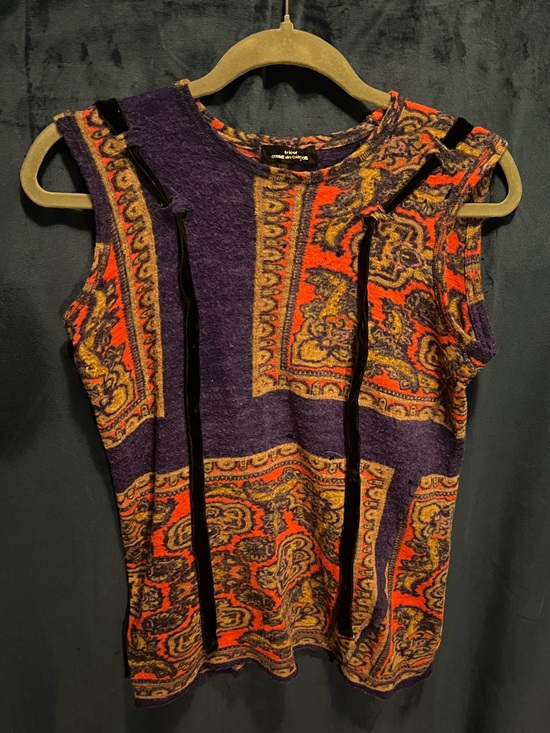 Trac Tops - Commes des Garçon Paisley Sleeveless Tank in Purple and Orange w/ Velvet Stripes